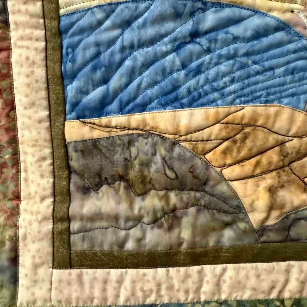 Scenic Quilted 2007 rocky beach and bird Wall Hanging - Multicolor